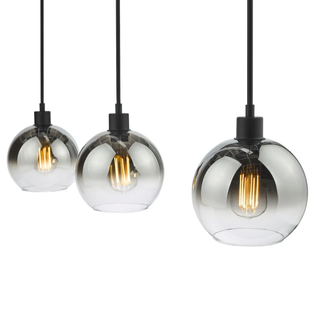 Lycia 3 Light Black & Ombre Glass Ceiling Pendant Bar