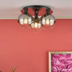 Lycia 3 Light Black & Ombre Glass Flush Ceiling Light