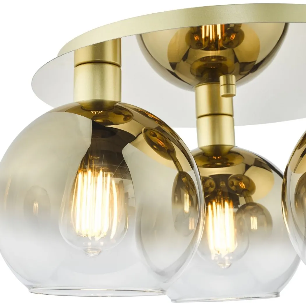 Lycia 3 Light Gold & Ombre Glass Flush Ceiling Light