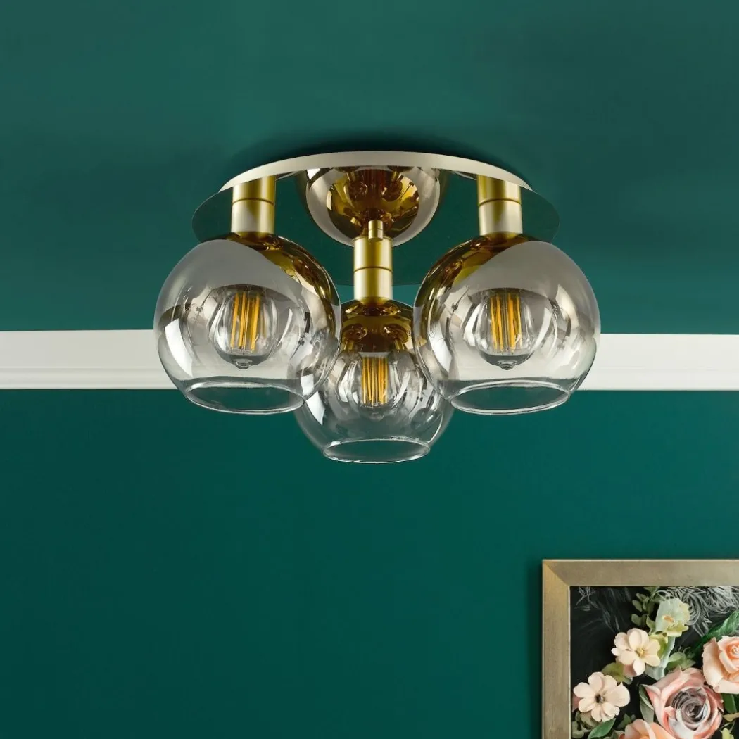 Lycia 3 Light Gold & Ombre Glass Flush Ceiling Light