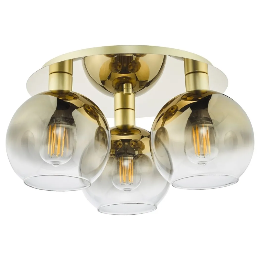 Lycia 3 Light Gold & Ombre Glass Flush Ceiling Light