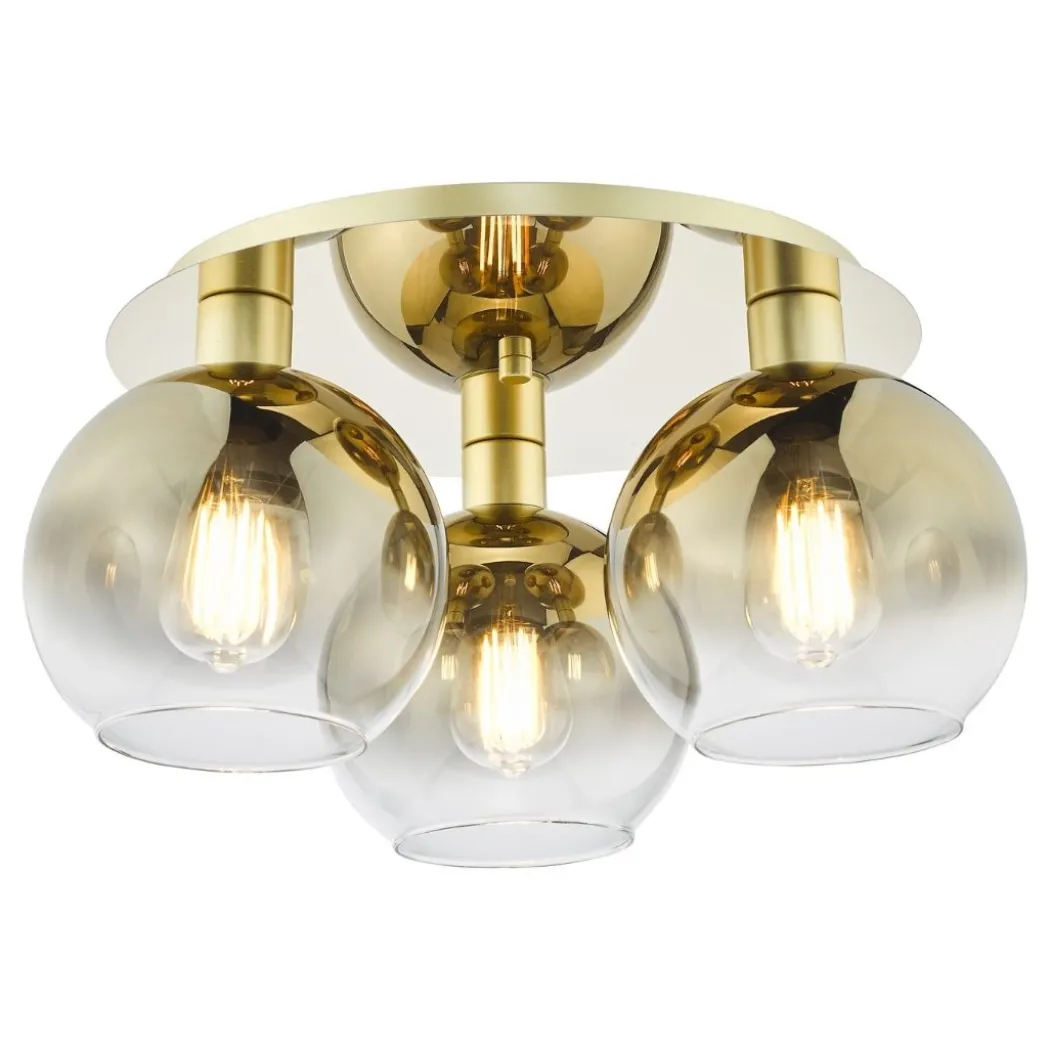 Lycia 3 Light Gold & Ombre Glass Flush Ceiling Light