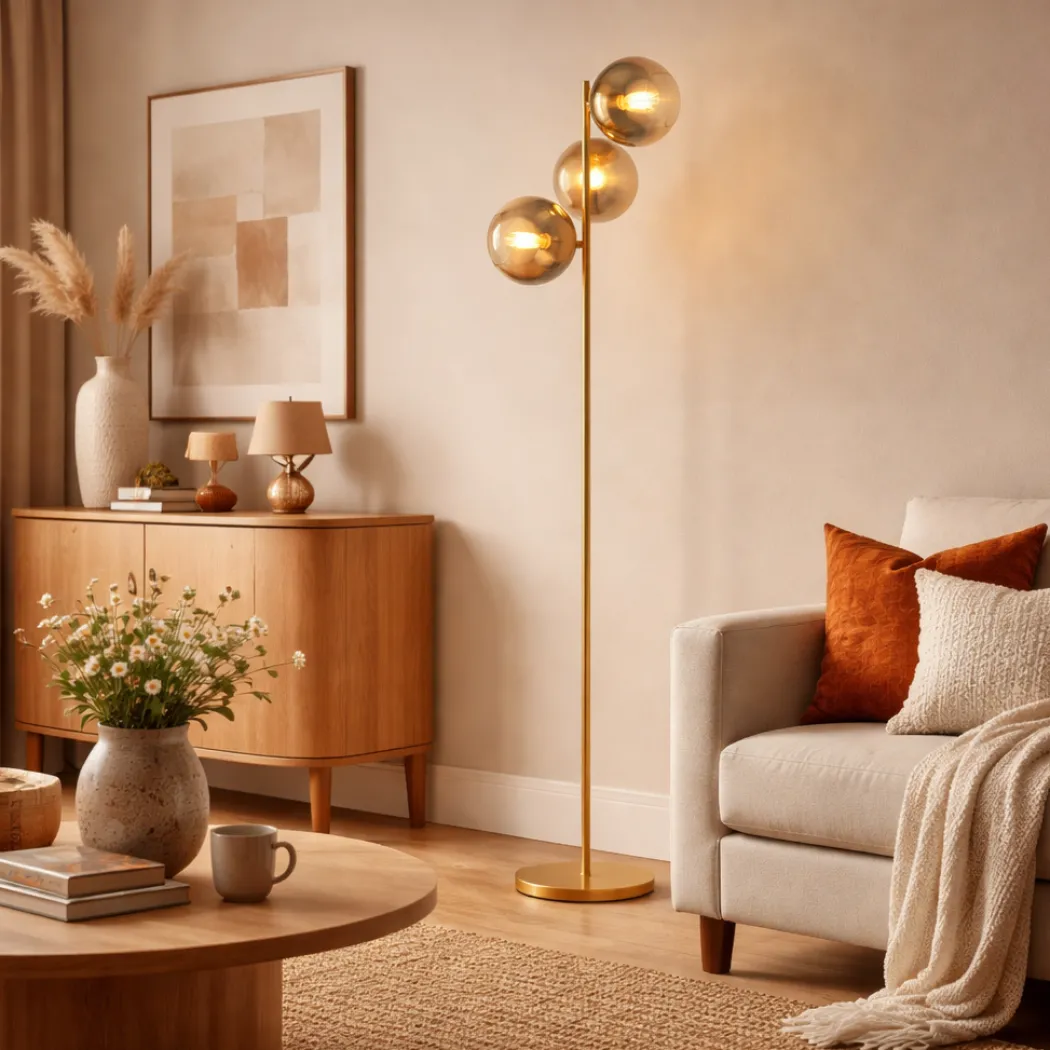 Lycia 3 Light Gold & Ombre Glass Floor Lamp