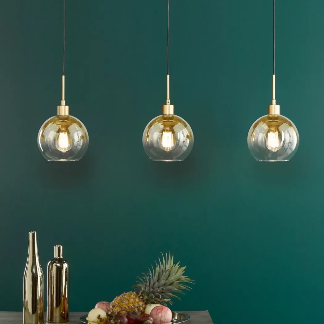 Lycia 3 Light Gold & Ombre Glass Ceiling Pendant Bar