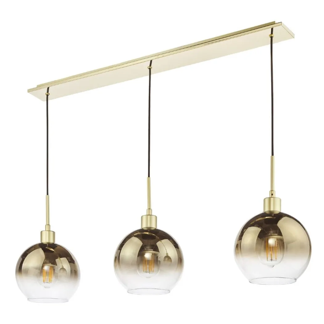 Lycia 3 Light Gold & Ombre Glass Ceiling Pendant Bar