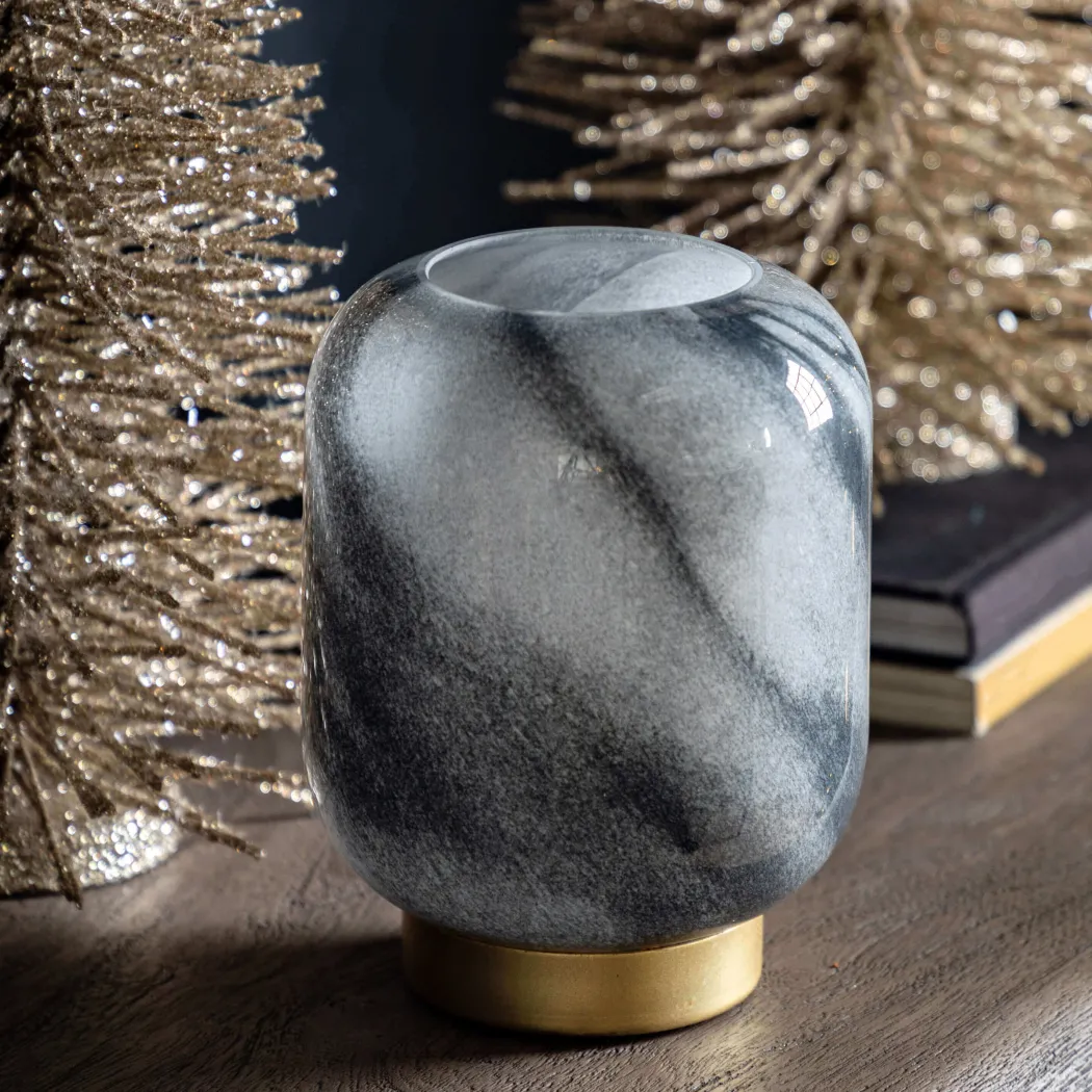 Maeve LED Black & Gold Battery-Powered Glass Table Lamp