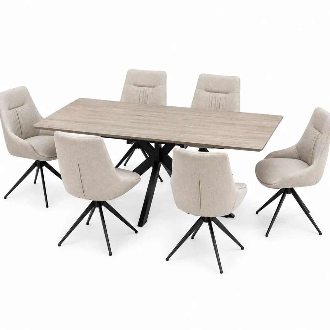 Manhattan 1400 – 1800mm Grey Table 6 Natural Boden Chairs