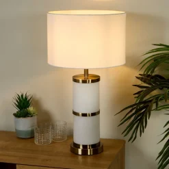 Manning Antique Brass & White Glass Table Lamp