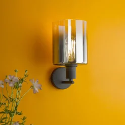Marcel Matte Black & Smoked Glass Wall Light