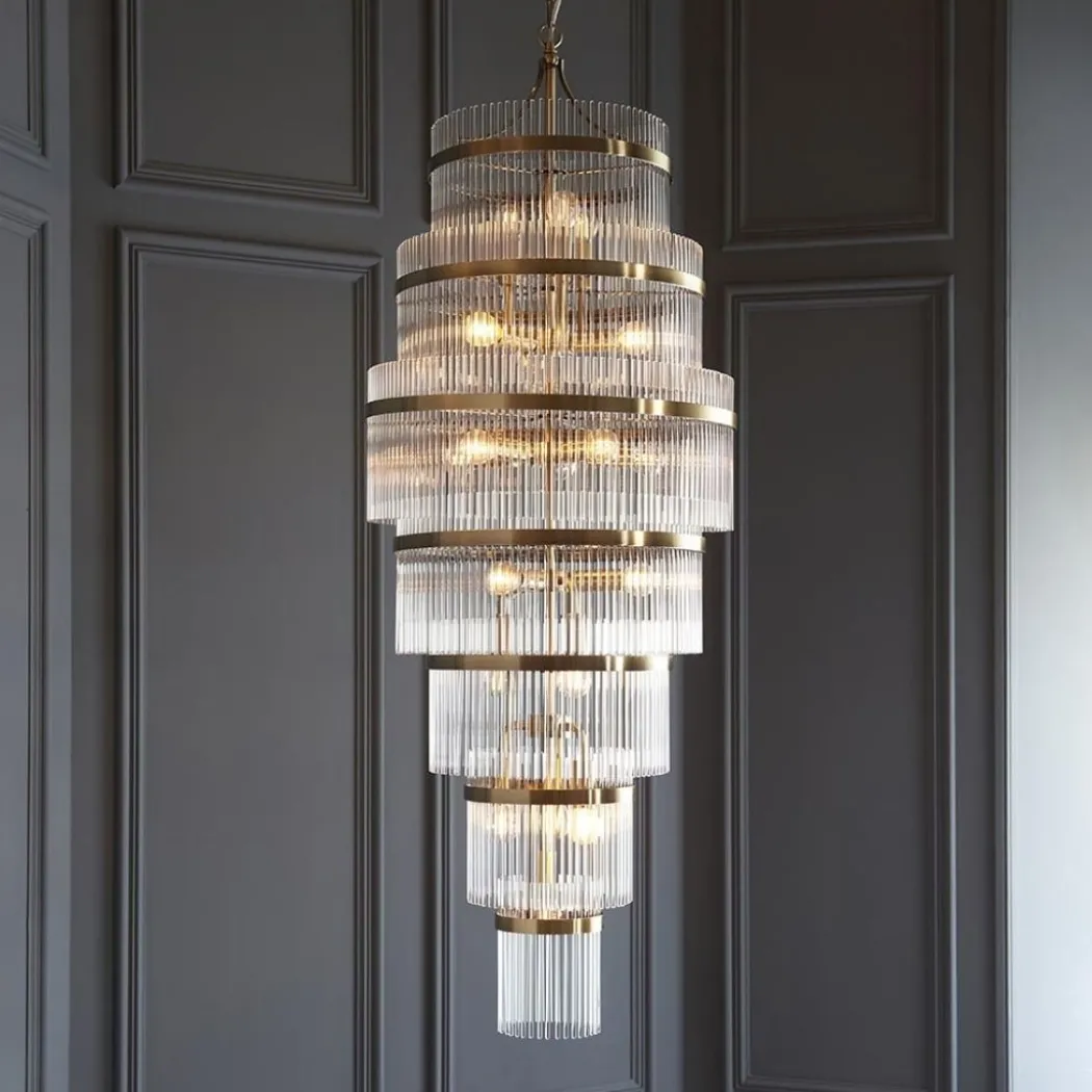 Marietta 21 Light Antique Brass & Glass Pendant Ceiling Light