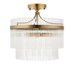 Marietta 3 Light Antique Brass & Glass Semi Flush Ceiling Light