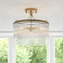 Marietta 3 Light Antique Brass & Glass Semi Flush Ceiling Light