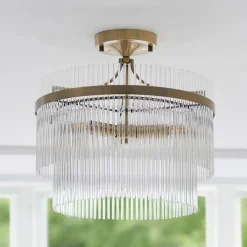 Marietta 3 Light Antique Brass & Glass Semi Flush Ceiling Light