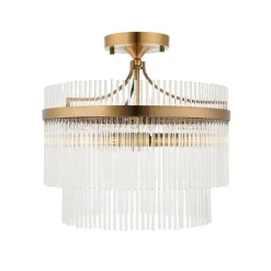 Marietta 3 Light Antique Brass & Glass Semi Flush Ceiling Light