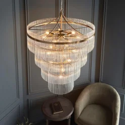 Marietta 16 Light Antique Brass & Glass Pendant Ceiling Light