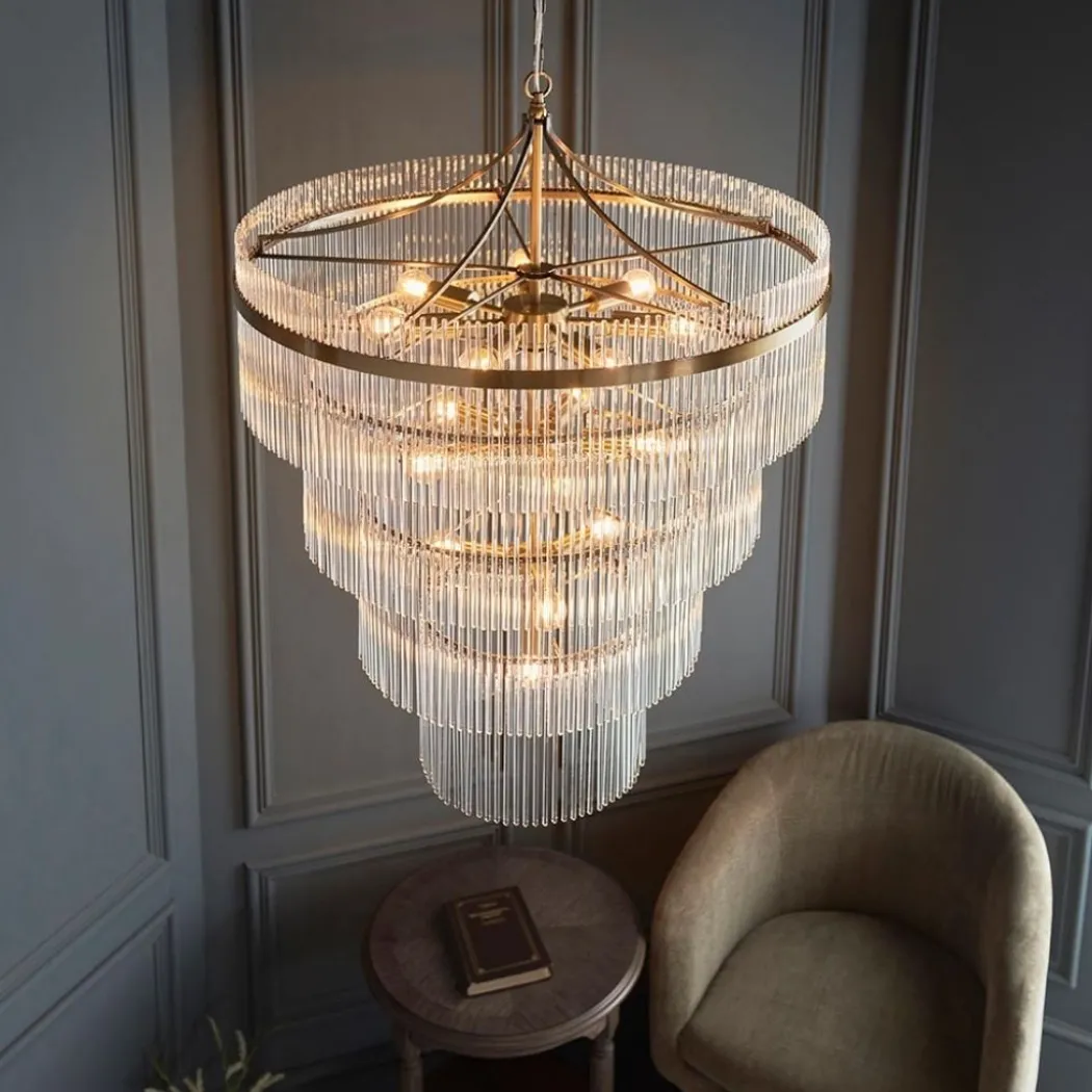 Marietta 16 Light Antique Brass & Glass Pendant Ceiling Light