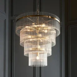 Marietta 16 Light Antique Brass & Glass Pendant Ceiling Light