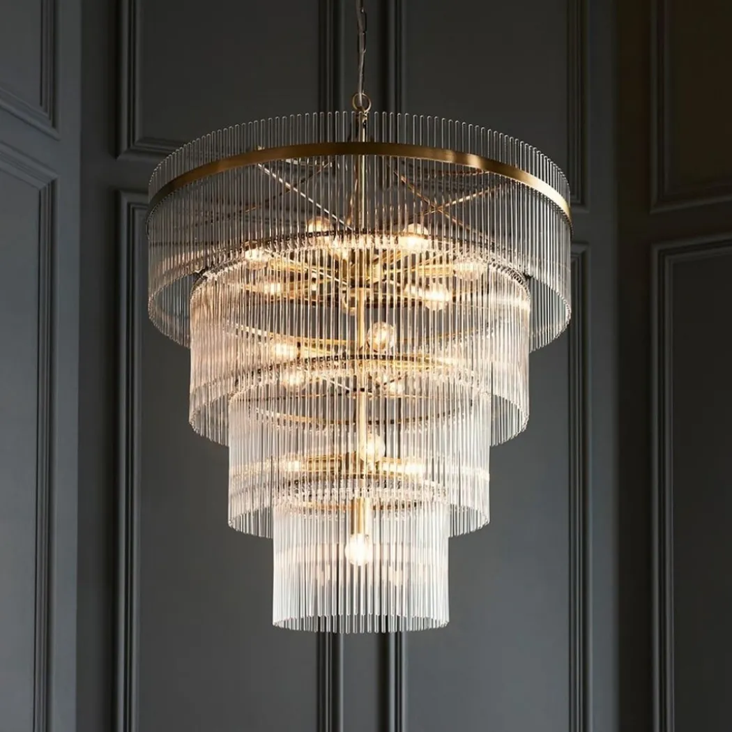 Marietta 16 Light Antique Brass & Glass Pendant Ceiling Light