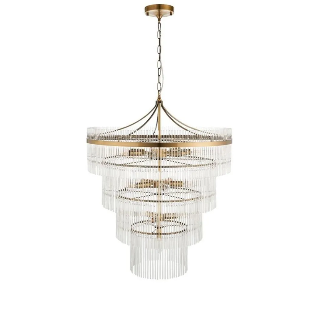 Marietta 16 Light Antique Brass & Glass Pendant Ceiling Light