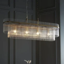 Marietta 4 Light Antique Brass & Glass Ceiling Pendant Bar