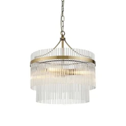 Marietta 3 Light Antique Brass & Glass Pendant Ceiling Light