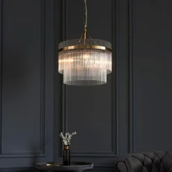 Marietta 3 Light Antique Brass & Glass Pendant Ceiling Light