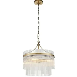 Marietta 3 Light Antique Brass & Glass Pendant Ceiling Light
