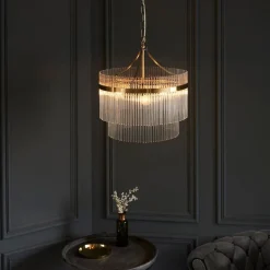 Marietta 3 Light Antique Brass & Glass Pendant Ceiling Light