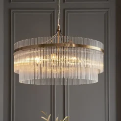 Marietta 7 Light Antique Brass & Glass Pendant Ceiling Light