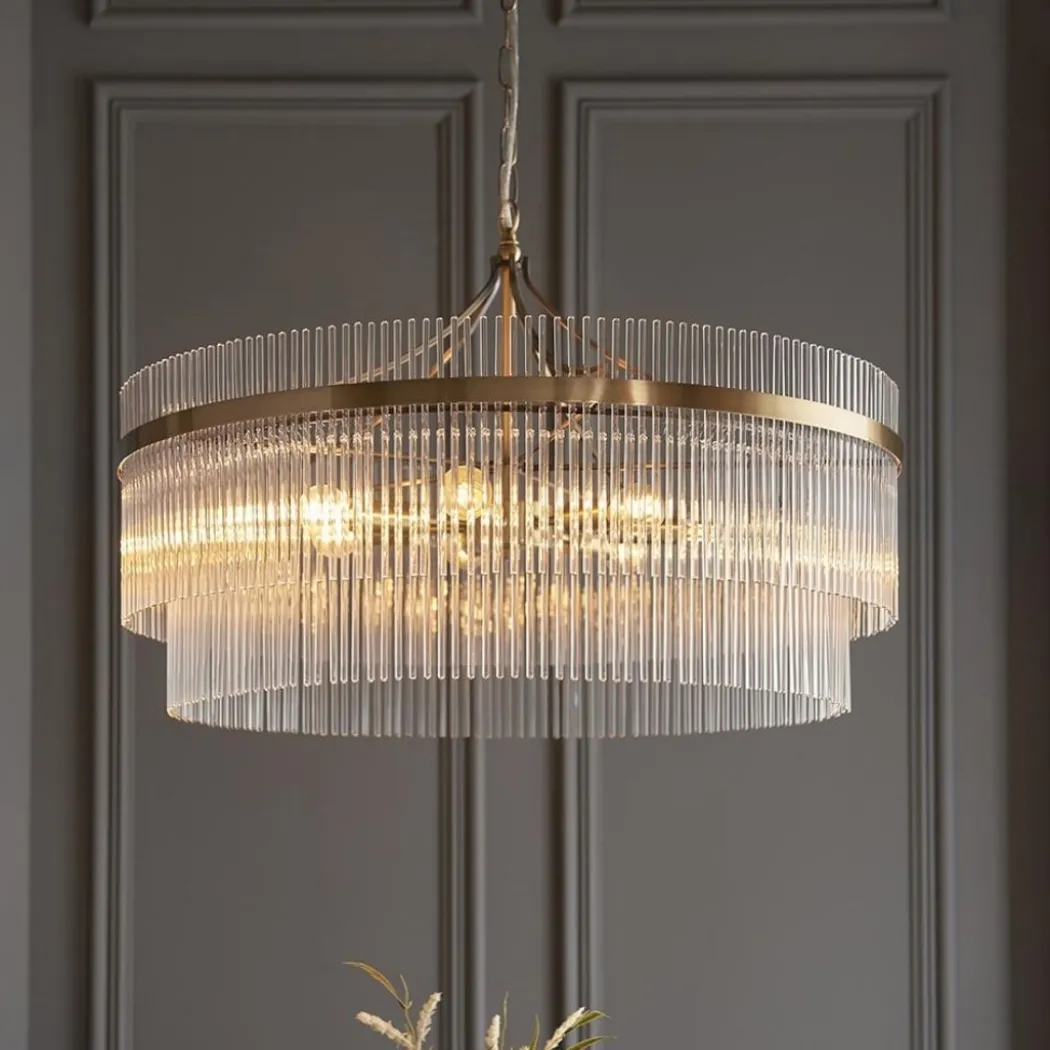 Marietta 7 Light Antique Brass & Glass Pendant Ceiling Light