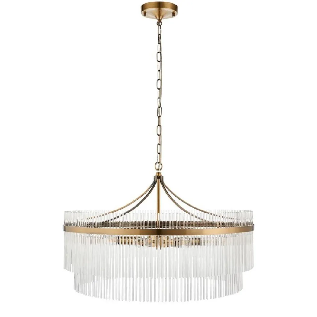 Marietta 7 Light Antique Brass & Glass Pendant Ceiling Light