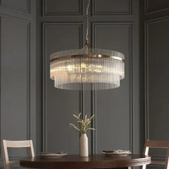 Marietta 7 Light Antique Brass & Glass Pendant Ceiling Light