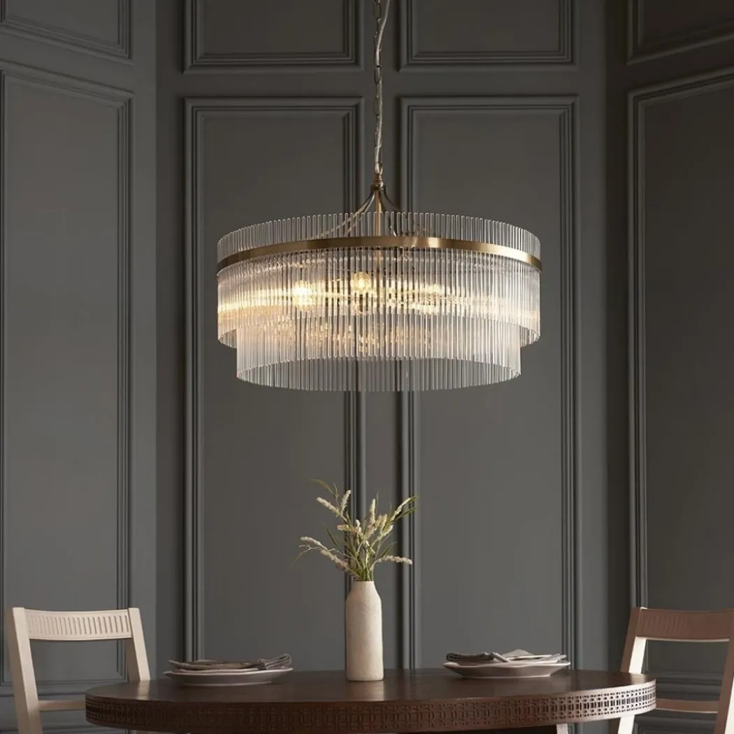 Marietta 7 Light Antique Brass & Glass Pendant Ceiling Light