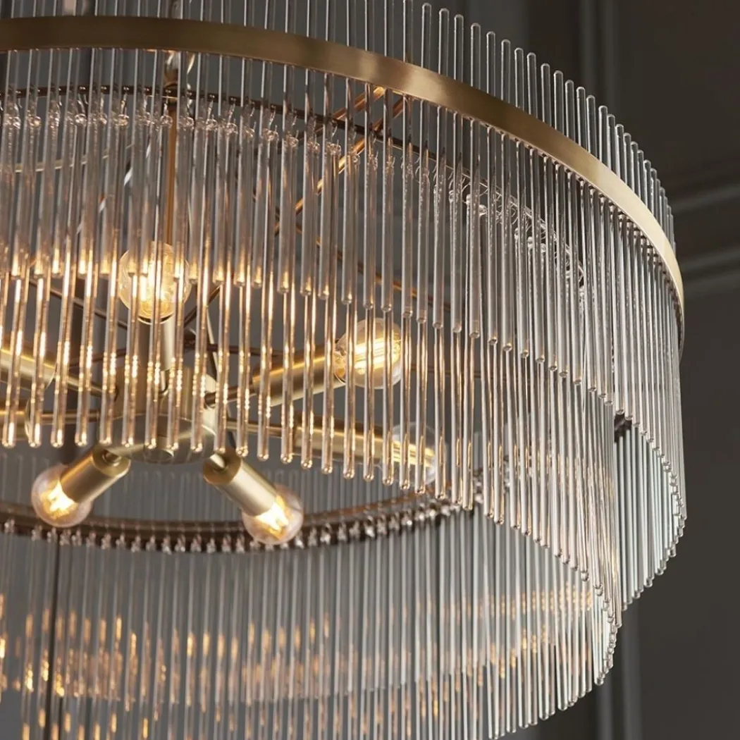 Marietta 7 Light Antique Brass & Glass Pendant Ceiling Light