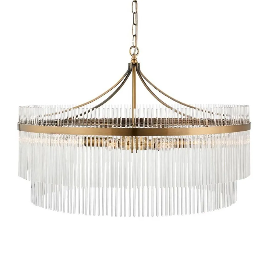 Marietta 7 Light Antique Brass & Glass Pendant Ceiling Light