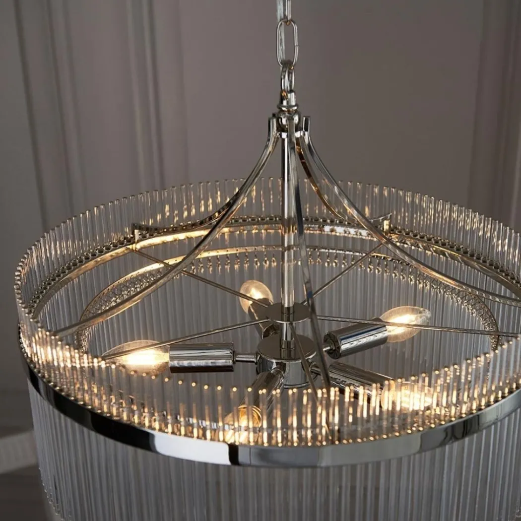 Marietta 5 Light Bright Nickel & Glass Pendant Ceiling Light