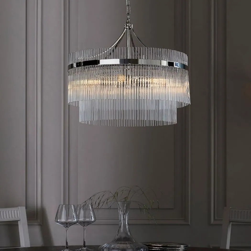 Marietta 5 Light Bright Nickel & Glass Pendant Ceiling Light