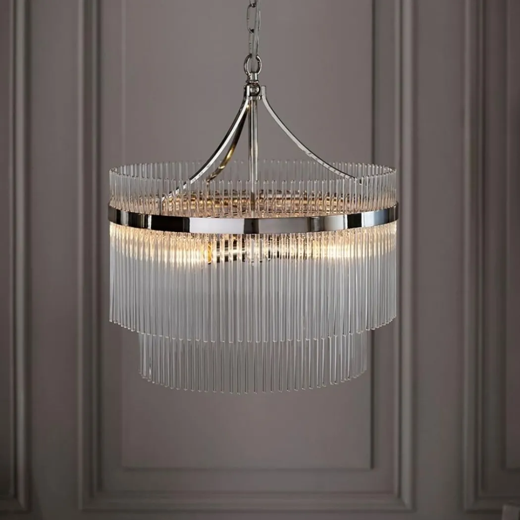 Marietta 5 Light Bright Nickel & Glass Pendant Ceiling Light