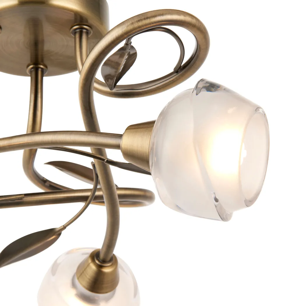 Maywood 3 Light Semi Flush Ceiling Light Antique Brass