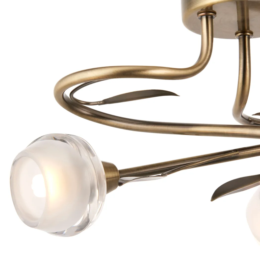 Maywood 3 Light Semi Flush Ceiling Light Antique Brass