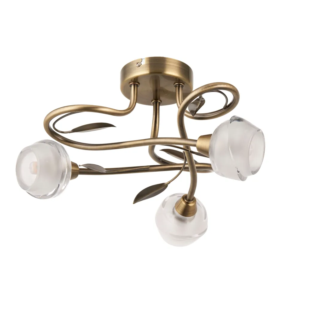 Maywood 3 Light Semi Flush Ceiling Light Antique Brass