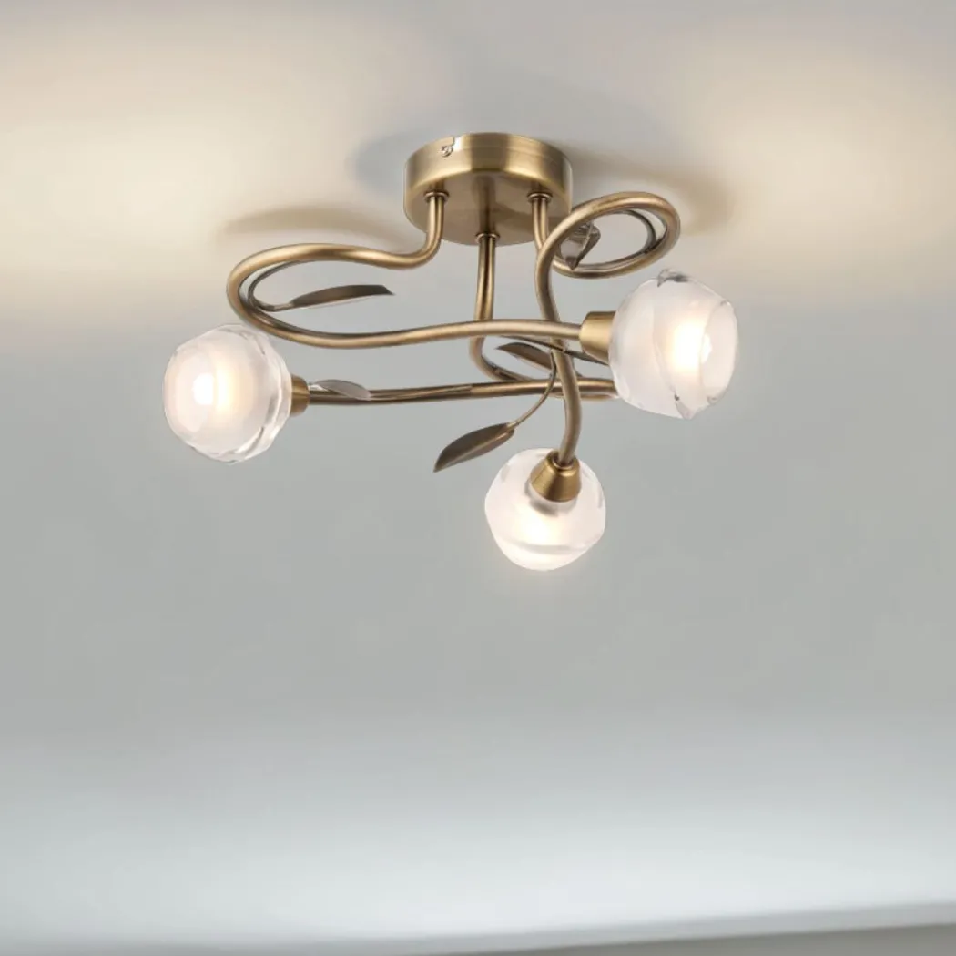 Maywood 3 Light Semi Flush Ceiling Light Antique Brass