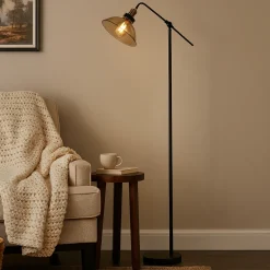 Melina Antique Brass & Amber Glass Task Floor Lamp