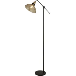 Melina Antique Brass & Amber Glass Task Floor Lamp