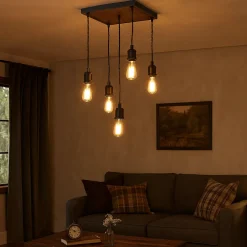 Melrose 5 Light Black & Wood Pendant Ceiling Light