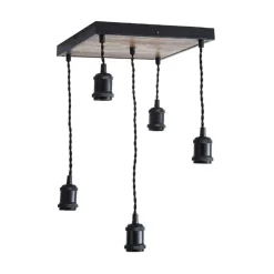 Melrose 5 Light Black & Wood Pendant Ceiling Light