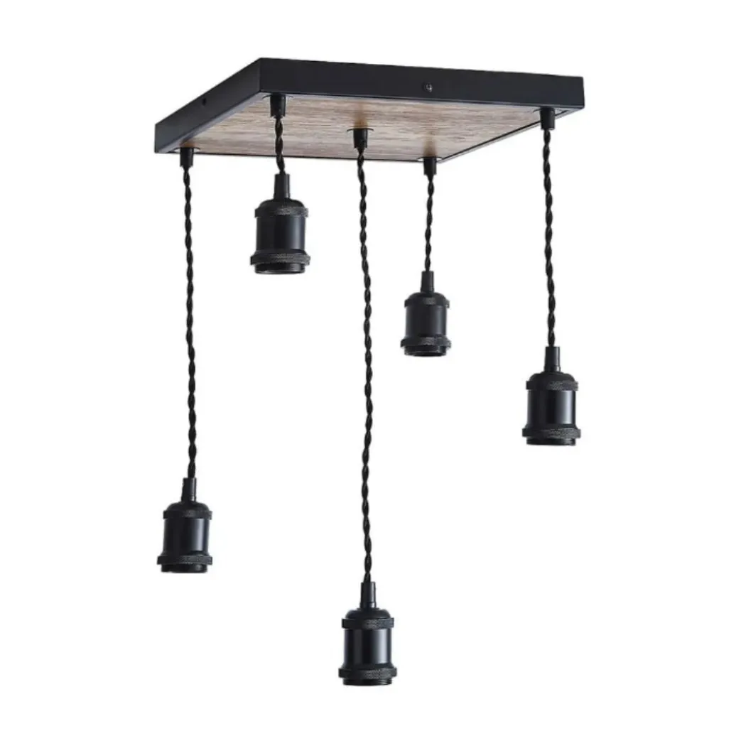 Melrose 5 Light Black & Wood Pendant Ceiling Light
