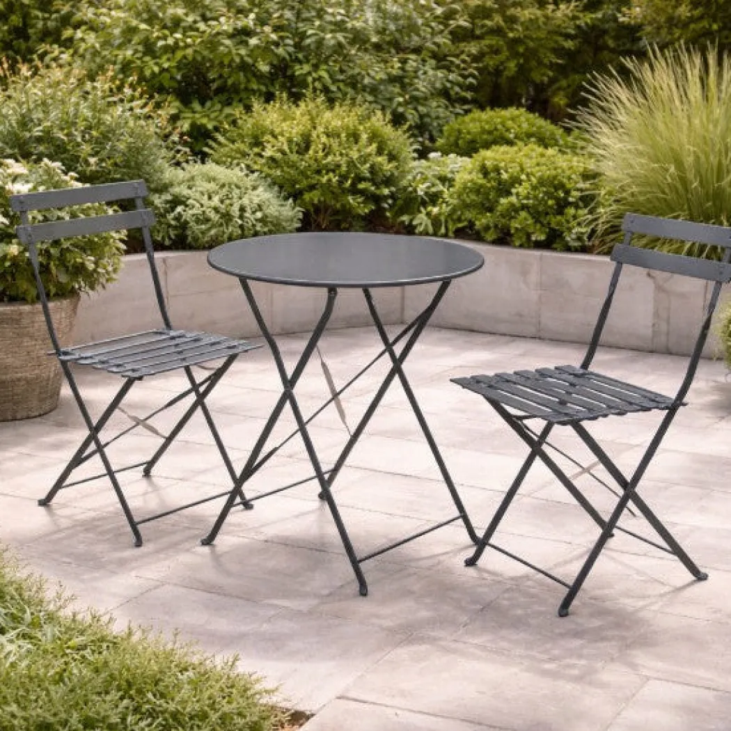 Metal Folding Bistro Set Grey