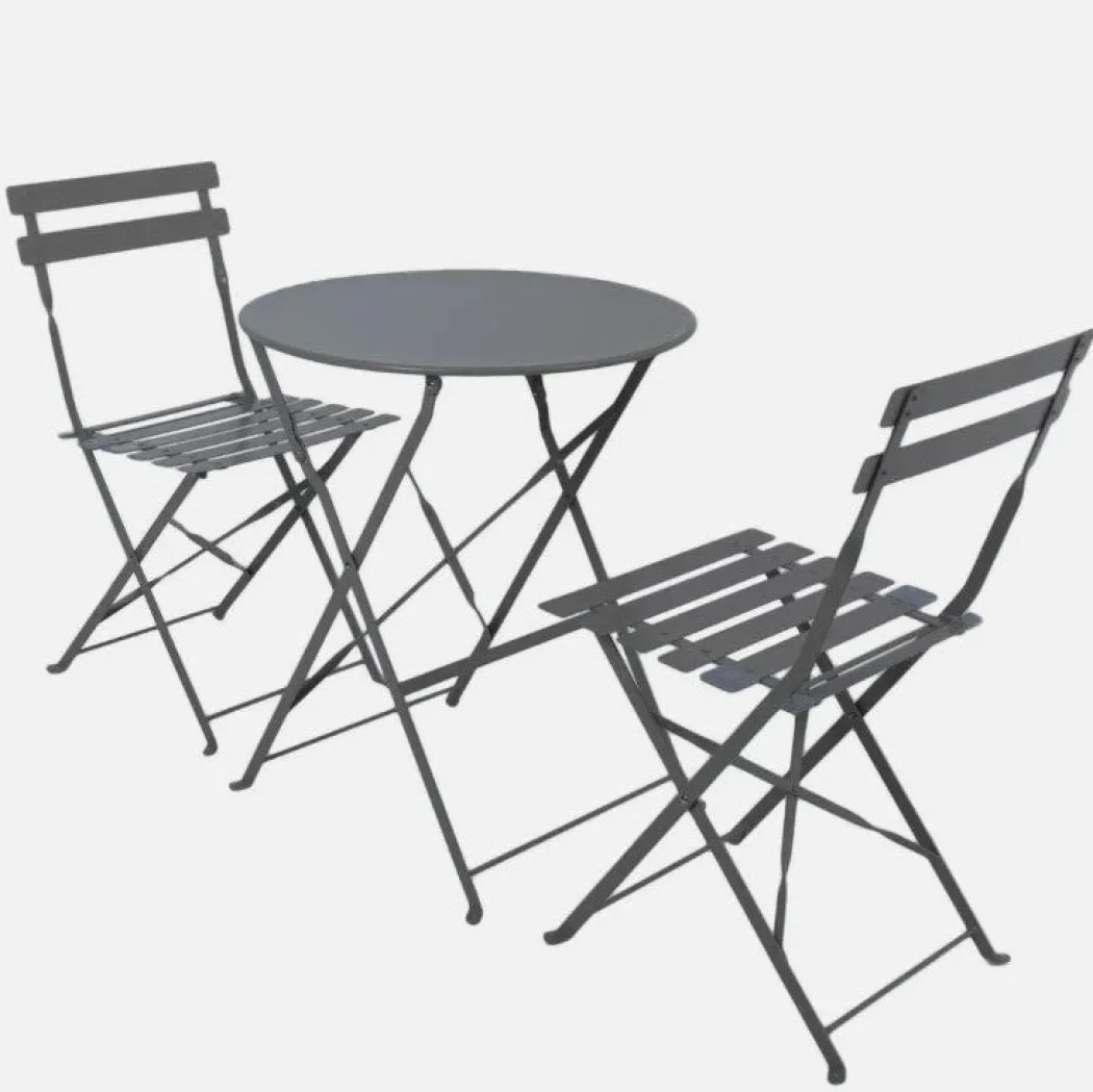 Metal Folding Bistro Set Grey