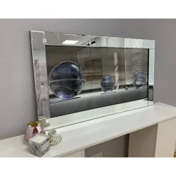 Metallic Silver Liquid Art with Mirrored Frame 67x117cm